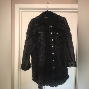 Thrill Jeans Distressed and Oversized Black Jean Jacket Size Small